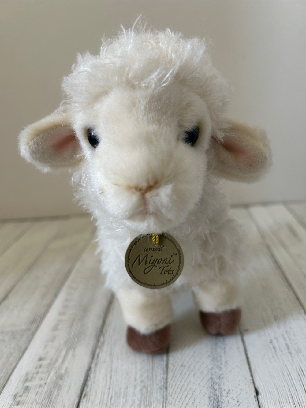 Aurora-“The Lamb of God” Silky Plush off White Stuffed Animal with Brown Hooves